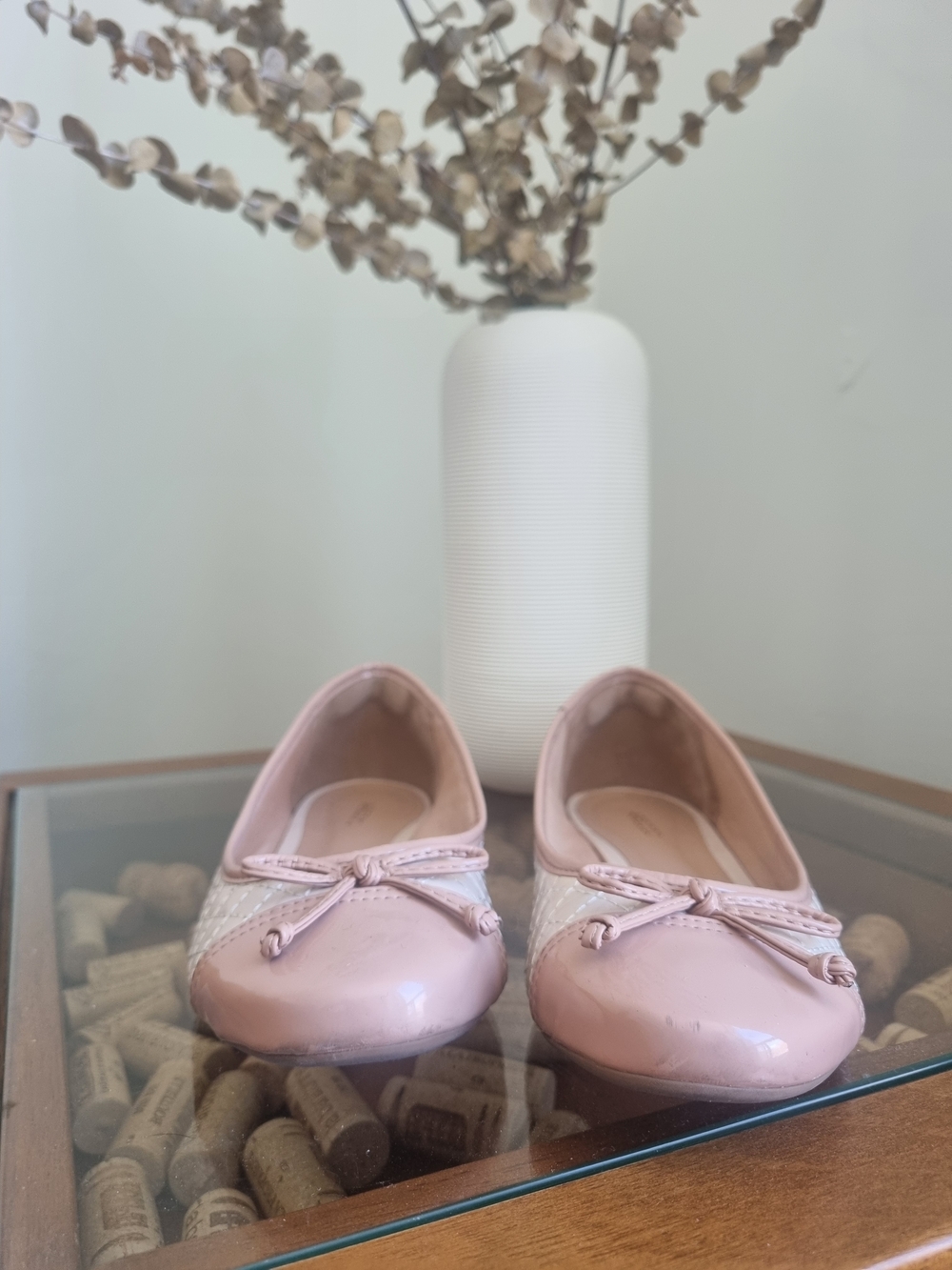 Quilted Pink Ballet Flats with Bow - Picture 3 of 4